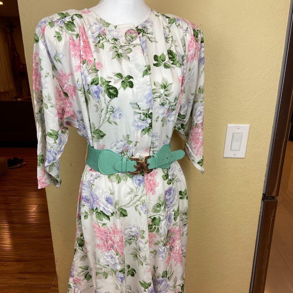 Vintage Nina Piccalino Floral Midi Dress 100% Rayon Sz 14